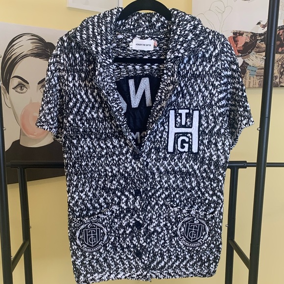 💫HP‼️💫 NWOT HONOR THE GIFT Honoree Camp Sweater in Marled Black/White, Size XS - Picture 9 of 10